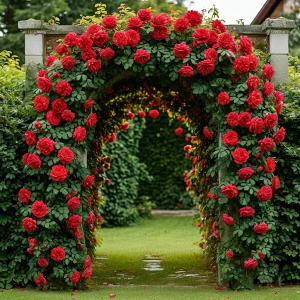 Роза плетистая Алый Триумф купить по цене от 319р. в интернет-магазине «Посадика» с доставкой почтой в в Спас-Деменске и по всей России – [изображение №1].